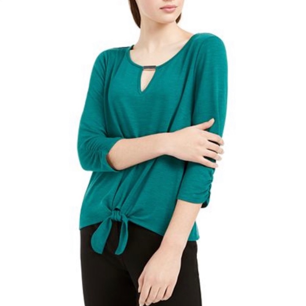 Juniors textured tie front top long sleeve new size xs